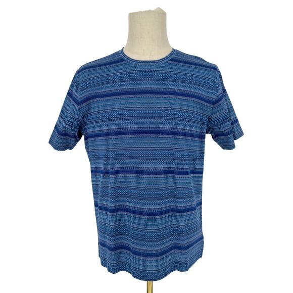 Robert Graham Short Sleeve Knit Crew Neck OSWALD Royal Navy Geometric Stripe  M - Picture 1 of 8